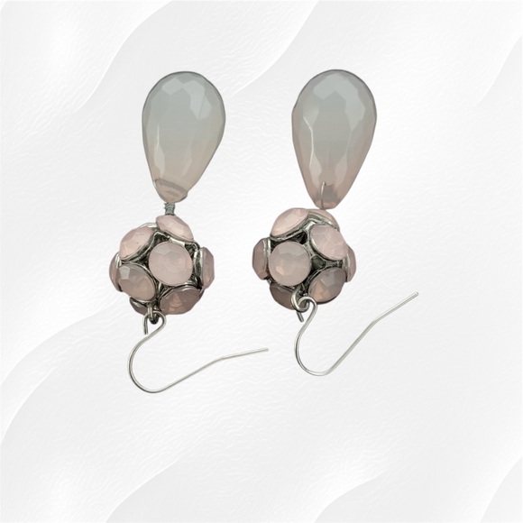 Opaque Pale Pink Faceted Acrylic Drop Dangle Earrings - Picture 7 of 8